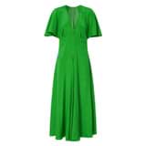 Front product shot of the Oroton Cape Sleeve Dress in Jewel Green and 93% silk 7% spandex for Women