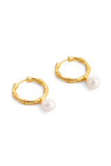 Front product shot of the Oroton Melody Single Pearl Huggies in 18K Gold and Recycled 925 Sterling Silver for Women